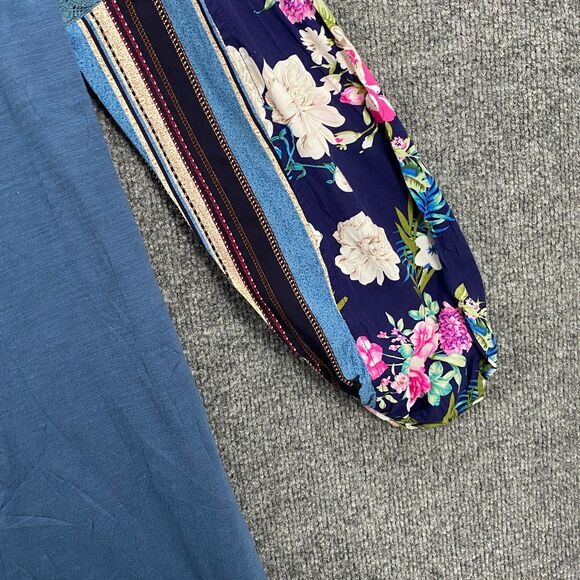 UMGEE Dress Womens XL Blue Patchwork Floral Long Sleeve Boho Casual Cottage Farm - Picture 3 of 8